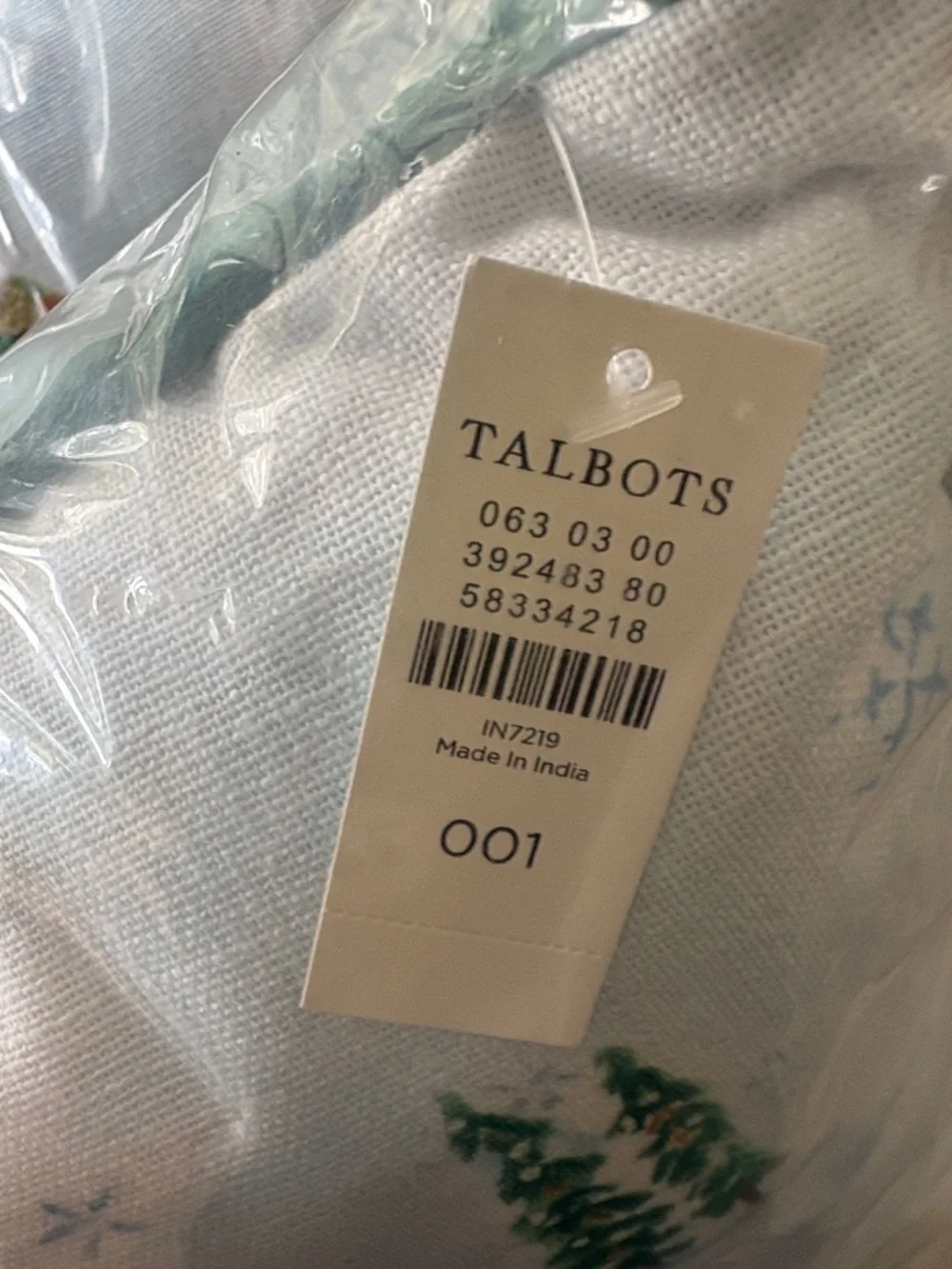 Talbots Light Blue Winter Tree Holiday Pillow with Festive Scene NWT 18”x18”
